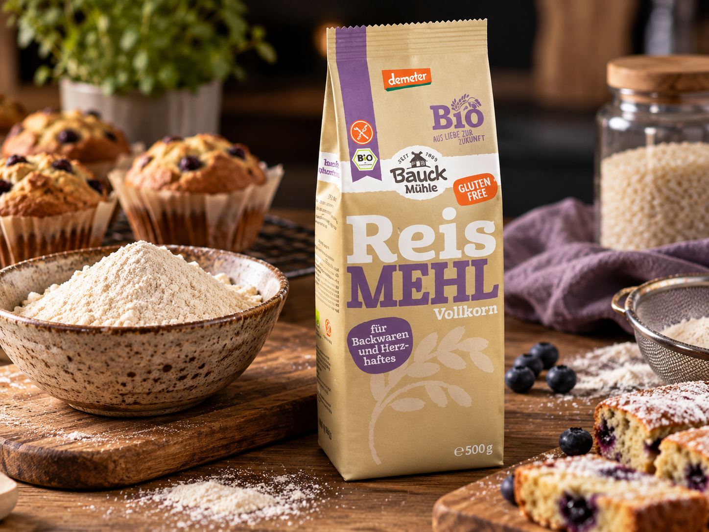 Bezlepková RÝŽOVÁ MOUKA celozrnná Demeter BIO 500 g - Bauck